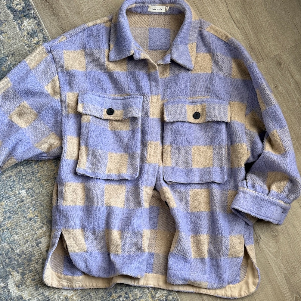 Lavender and Cream Checkered Teddy Jacket